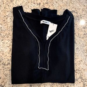 NEW, LS Bead Detail Neck Line Rib Tee